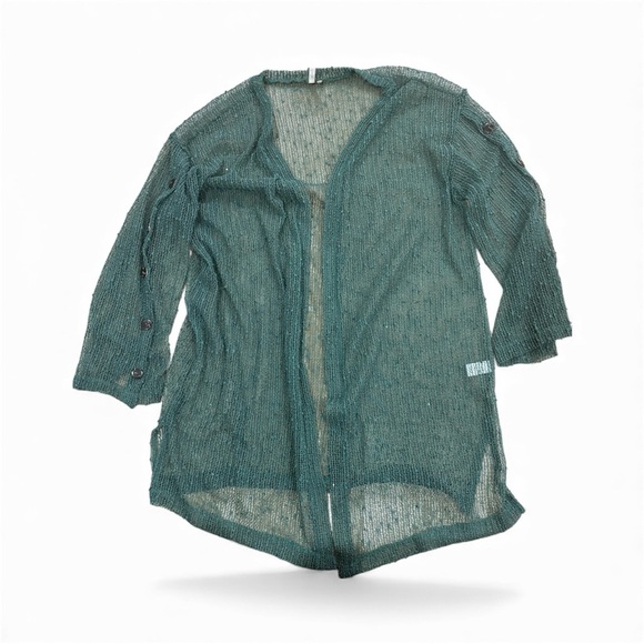 Mirror Image Sweaters - Forest Green Open-Front Sweater with Sparkles!